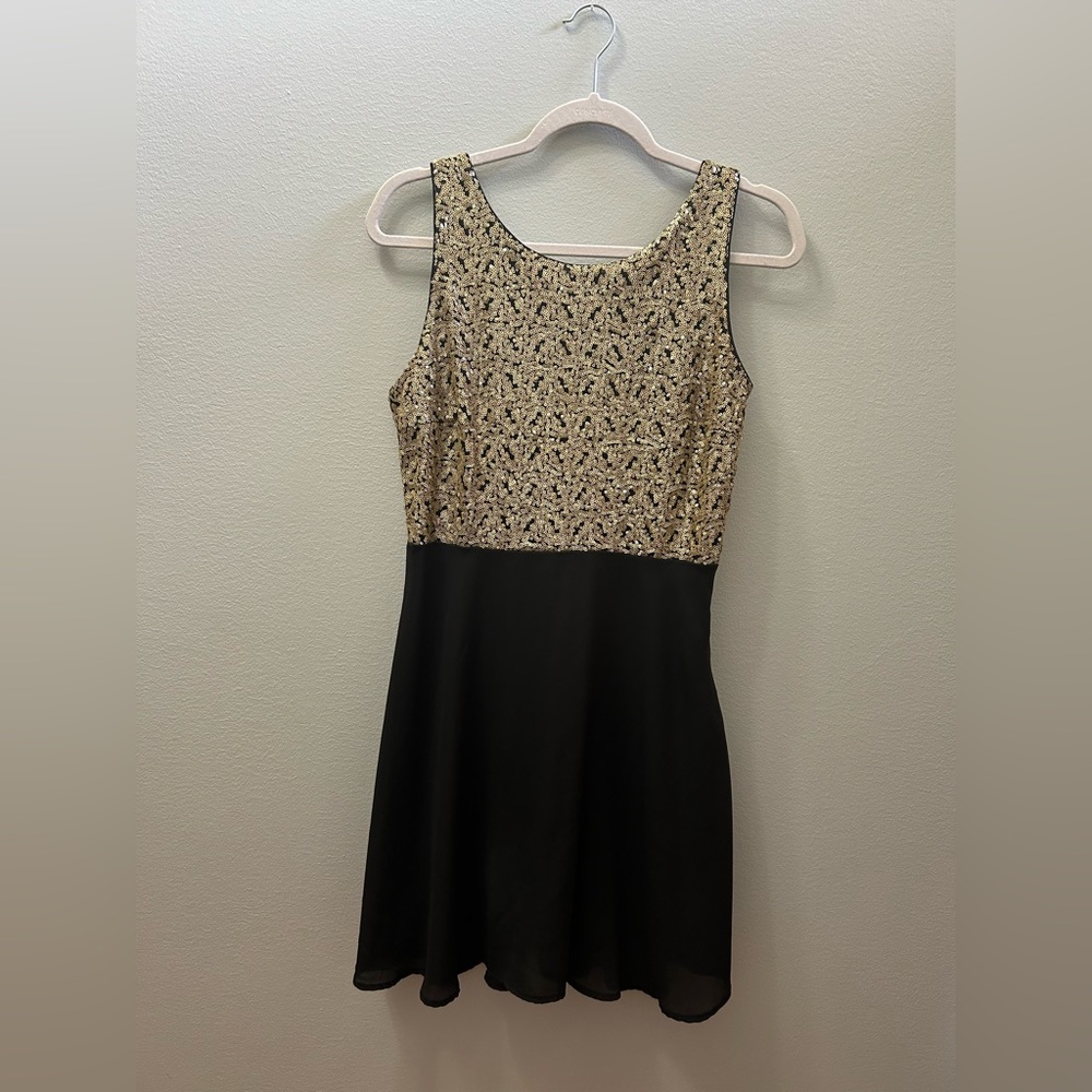 Gold sequin black dress, V back, sleeveless, size M, Charming Charlie